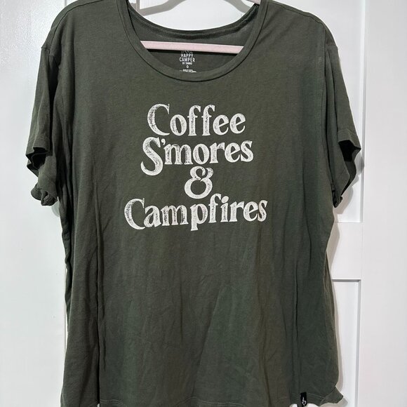 Happy Camper by Torrid Graphic Tee Coffee Smores & Campfires Green size 0/L - Picture 1 of 3